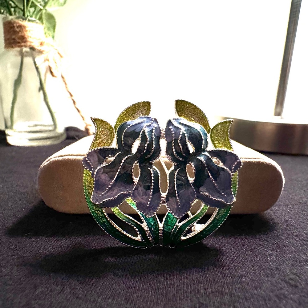 Vintage Napier Blue Iris Enamel Flower Brooch Silver Tone Floral Pin Jewelry - Picture 6 of 6